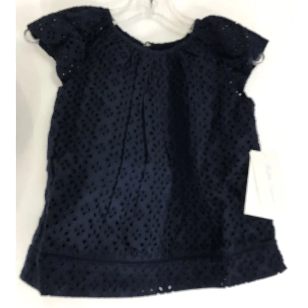 Ralph Lauren Dress Bloomers Baby Girls Size 24 Months Blue Eyelet‎ Short Sleeve